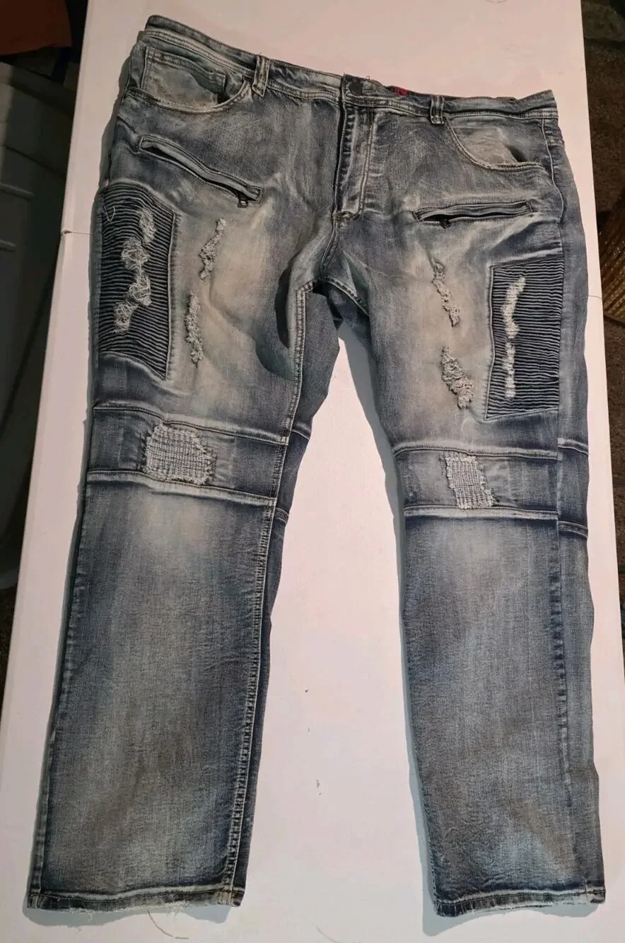 M1719 MAKOBI MOTO SIDE BIKER BLUE JEANS VINTAGE 46x34